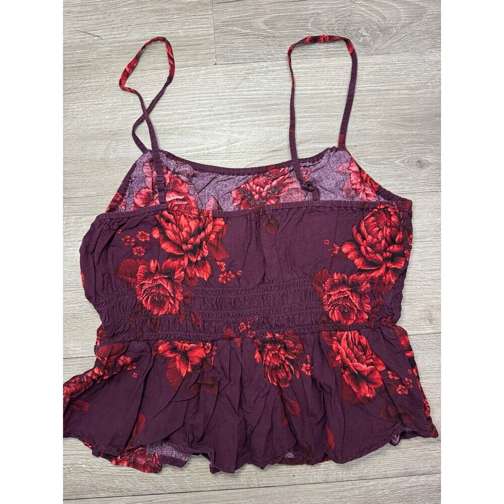 Old Navy Floral Cami Top Medium Red Burgundy Smocked Peplum Tank - Picture 3 of 5